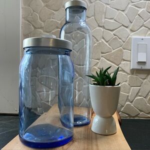 IKEA | Set of 2 | Vintage Burken Blue Glass Storage Jars